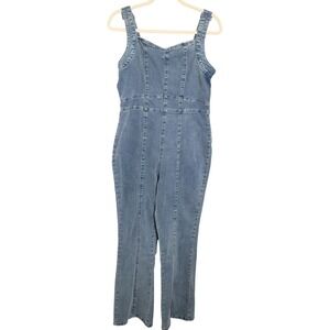 Riley & James Jumpsuit L Blue Denim Sleeveless Zip Back Seamed Utility Western